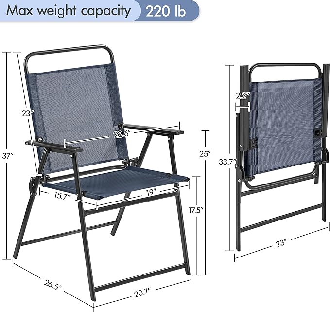 Yaheetech Outdoor Patio Chairs Set of 2, Folding Patio Chairs with Metal Frame, Armrests, Portable Dining Chairs for Camping, Lawn, Garden and Porch, Navy Blue