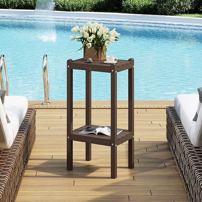 Costaelm Outdoor Side Table, 2-Tier Small Patio Coffee Tables for Outside, Outdoor End Tables for Patio - Photo 1