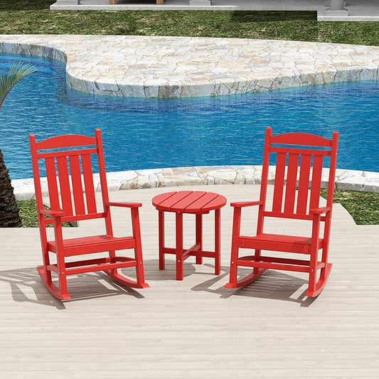 WestinTrends Malibu 3-Piece Set Outdoor/Patio Rocking Chairs with a Side Table (2 Seater), Red
