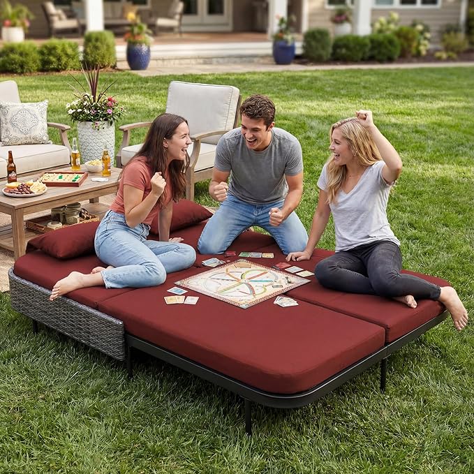 NICESOUL Double Chaise Lounge Outdoor, 51.2" Wide 2-Person Daybed with Independent Recline - Photo 4
