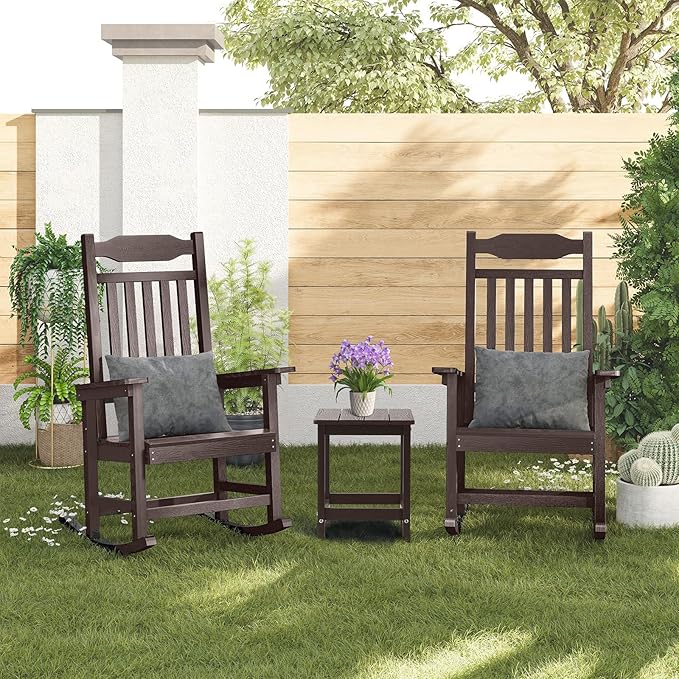 ONBRILL Outdoor Side Table Set of 2, Adirondack Small End Table, Indoor & Outdoor Use, HDPS Weather Resistant/Easy Maintenance for Patio, Pool, Deck, Porch, Garden, Shower, Outside- (2, Coffee)