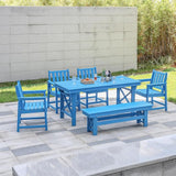 HDPE Outdoor Dining Set of 6, Patio Dining Table Set with 4 Chairs and 1 Bench - Photo 2
