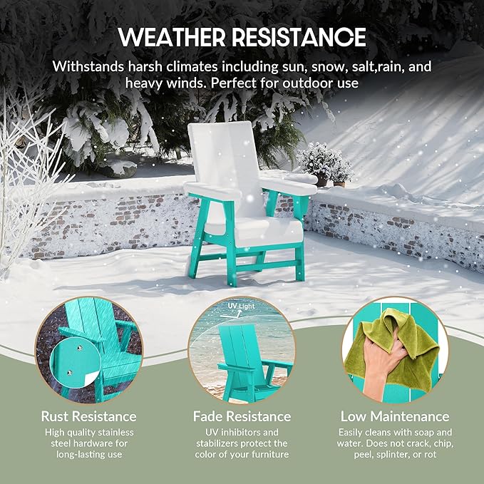 WestinTrends Ashore Outdoor Patio HDPE Plastic Modern Adirondack Dining Chair Turquoise
