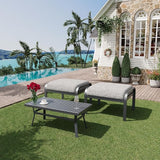 HOMREST Metal Outdoor Ottoman, 3-Piece Aluminum Footstool w/Removable Cushion - Photo 1