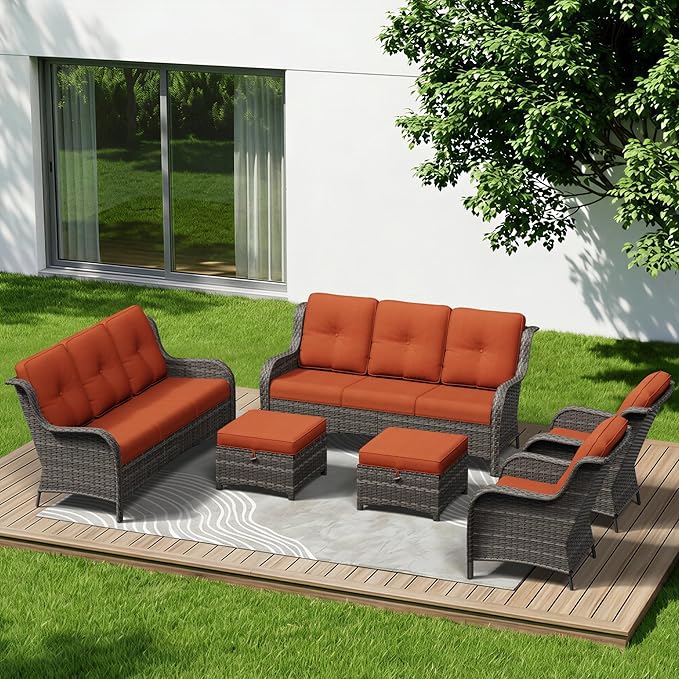 6 Piece Outdoor Wicker Patio Furniture Set, Patio Chairs Set with Thickened Olefin Cushions, High Back and Deep Seating - Photo 1