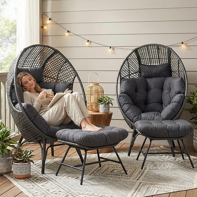 NICESOUL® 2 Person Wicker Stationary Egg Chair Indoor Outdoor Egg Basket Lounge Chair Oversized Egg Seat with Legs - Photo 4