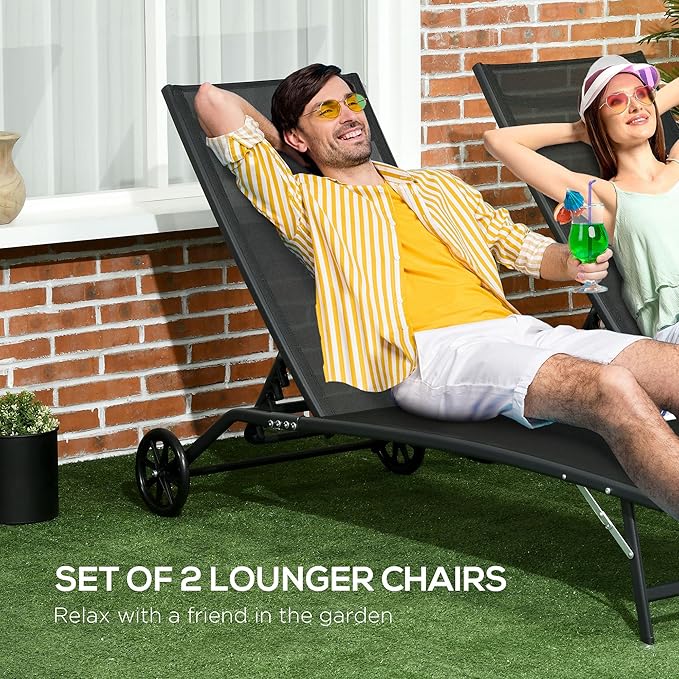 Outsunny Chaise Lounge Outdoor, 2 Piece Lounge Chair with Wheels, Tanning Chair with 5 Adjustable Positions for Patio - Photo 4