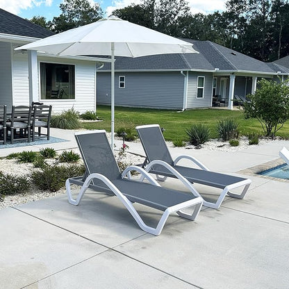 PURPLE LEAF Patio Chaise Lounge Chair Set Outside Aluminum Plastic Stackable Tanning Chairs with Armrests and Side Table for Pool Sunbathing Beach Deck Outdoor Lounger, Grey