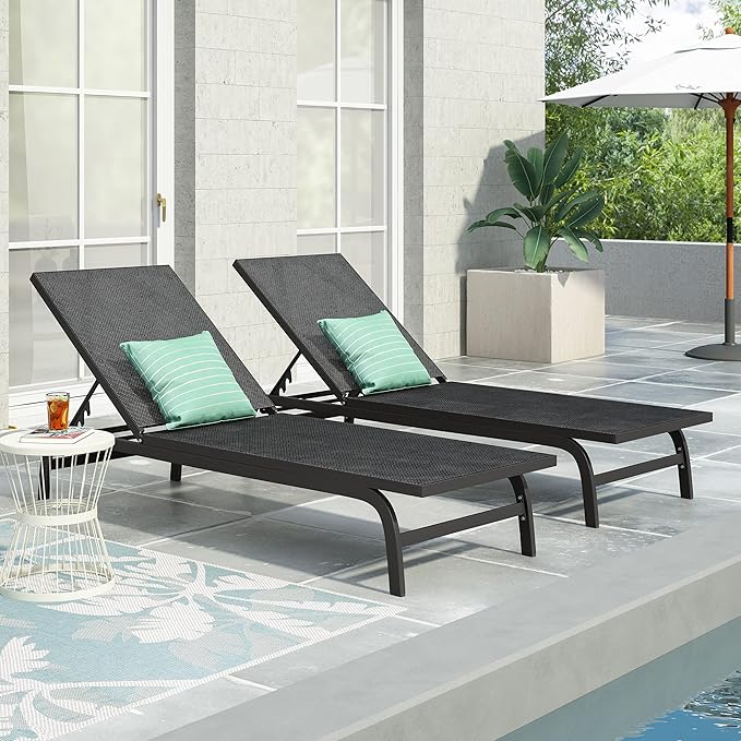 Outdoor Chaise Lounge (Set of 2) (Dark Grey)