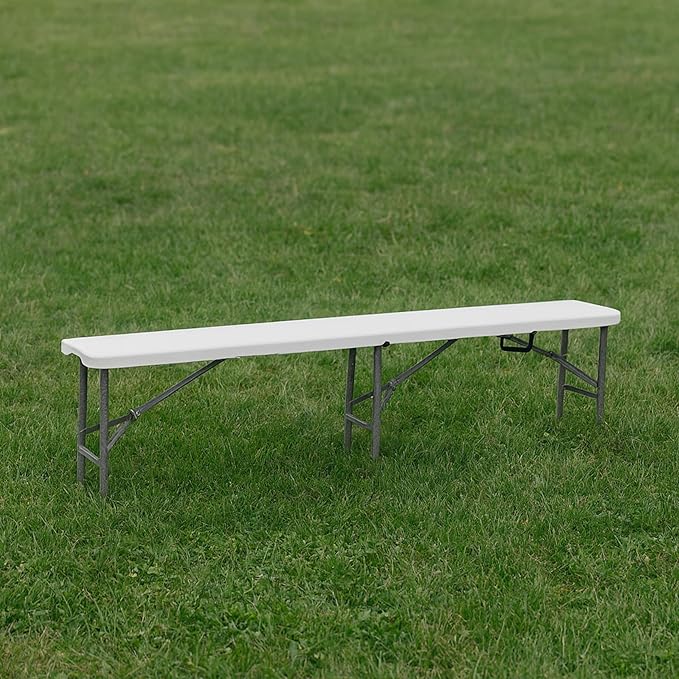 BTExpert 6 feet Plastic Folding Bench Indoor Outdoor Portable Picnic Party Garden Dining Seat Camping Soccer Multipurpose Activities w/Handle UV Waterproof Steel Frame Stackable FoldnHalf