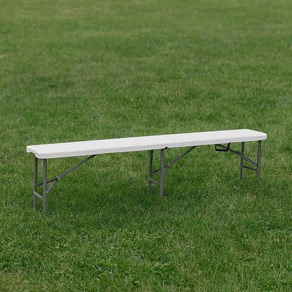 BTEXPERT Set of 2, 6 feet Plastic Folding Bench Indoor Outdoor Portable Picnic Party Garden Dining Seat Camping Soccer Multipurpose Activities w/Handle UV Waterproof Steel Frame Stackable Fold-in-Half