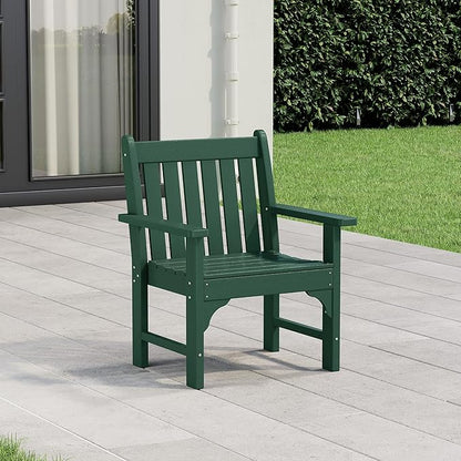 Costaelm Outdoor Dining Arm Chair, Patio HDPE Garden Dining Table Chair, Poly Lumber Waterproof Restaurant Bistro Farmhouse Chairs for Outside Porch Backyard, Dark Green