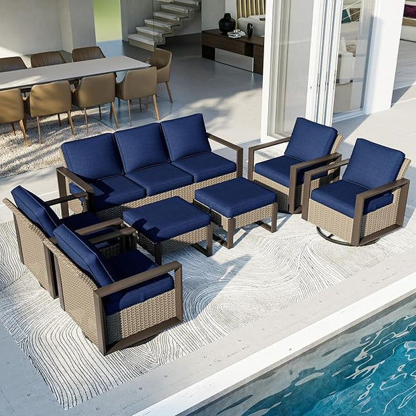 Outdoor Patio Furniture Set, 7 Piece Wicker Patio Conversation with Deep Seating, Thicken Cushions - Photo 1