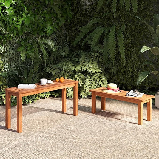 Tangkula Outdoor Backless Bench Set of 2, Solid Wood Patio Benches w/Slatted Seat, 2-Person Rustic Wooden Entryway Bench for Front Porch Garden Balcony Park Indoor, Weatherproof, Load up to 330 LBS