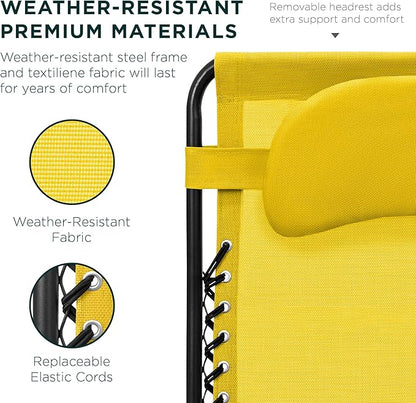Best Choice Products Oversized Zero Gravity Chair, Folding Outdoor Patio Lounge Recliner w/Cup Holder Accessory Tray, Pillow - Sunflower Yellow