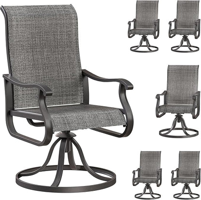 Patio Swivel Chairs Set of 6, Outdoor Dining Chairs with High Back, All-Weather Swivel Rocker Chair for Lawn, Porch or Garden (Dark Grey)