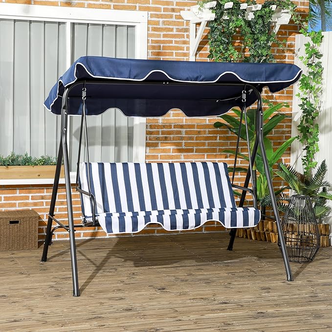 Outsunny 3-Seat Outdoor Patio Swing Chair with Removable Cushion, Steel Frame Stand and Adjustable Tilt Canopy for Patio - Photo 2