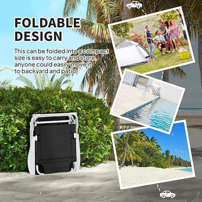Outsunny Folding Lounge Chair, Portable Outdoor Chaise Lounge, Sun Tanning Chair with 4-Position Reclining Back, Armrests, Metal Frame and Mesh Fabric for Beach, Yard, Patio, Black