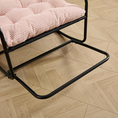 Pink Rocking Chair with Foot Rest, Outdoor Indoor Rocking Lounge Chair with Cushion, Comfortable Patio Rocker Chairs for Patio, Porch, Garden, Living Room, Reading, Metal Frame