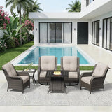 6 Pieces Outdoor Wicker Patio Furniture Set with Fire Pit Table, Patio Chair Set with Thickened Olefin Cushions - Photo 1