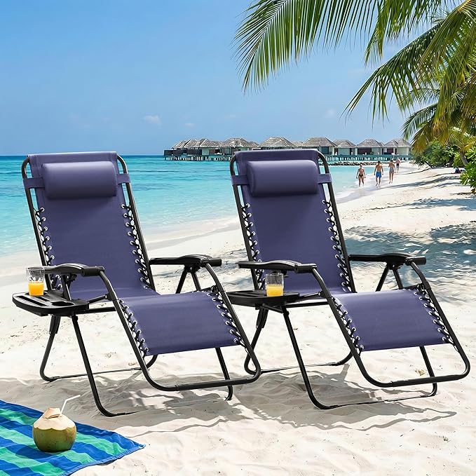 Homall Zero Gravity Chair Patio Folding Lawn Outdoor Lounge Gravity Camp Reclining Lounge Chair with Cup Holder Pillows - Photo 6