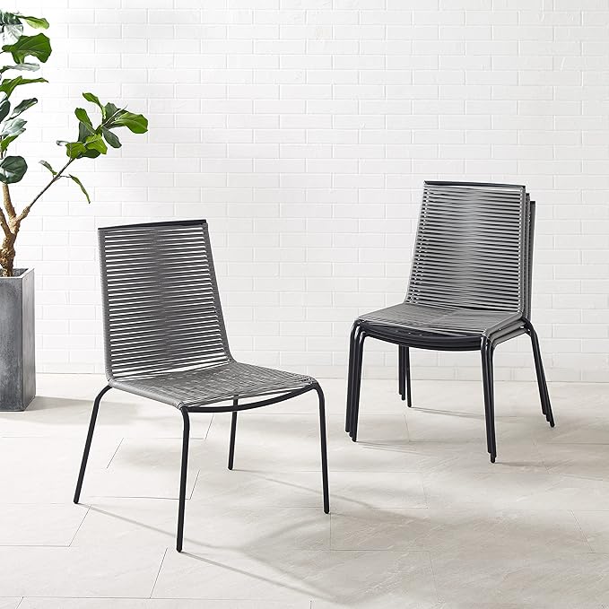 Crosley Furniture Fenton 4-Piece Stackable Outdoor Chair Set, Wicker Patio Chairs for Dining, Conversation - Photo 5
