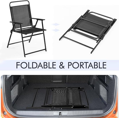 Yaheetech Outdoor Folding Patio Chairs Set of 4, Portable Outdoor Folding Chairs for Outside, Lawn, Garden and Porch with Metal Frame, Armrests, Stackable, Foldable and Portable Design, Black