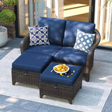 3 Pieces Patio sectional Sofa Set, Outdoor Conversation Furniture Set, 55" Patio Couch with 2 Ottomans - Photo 1