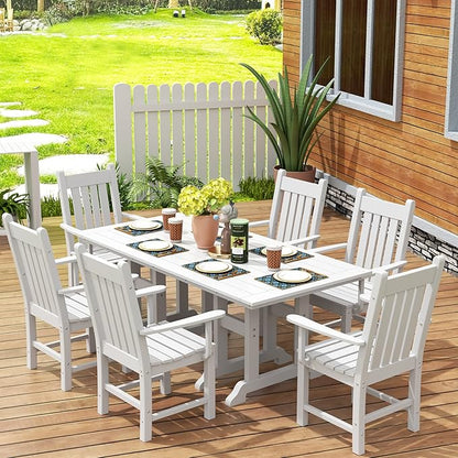 WestinTrends Malibu Classic Outdoor Dining Chairs with Arms, All Weather Poly Lumber Adirondack Patio Chairs Restaurant Bistro Chairs Support 350 LBS, Arched Backrest and Curved Seat, White