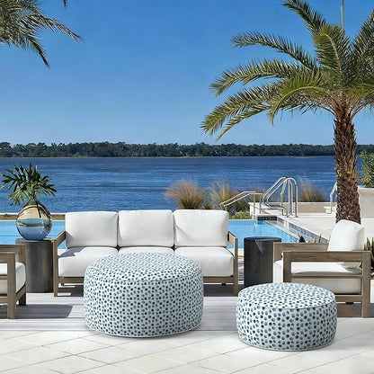 LVTXIII Outdoor Inflatable Ottoman, 21"x21"x9" Patio Fade-Resistant Footrest Stool with Handle, Portable Round Ottoman Pouf for Patio Garden, Camping or Home Use, Brush Blue