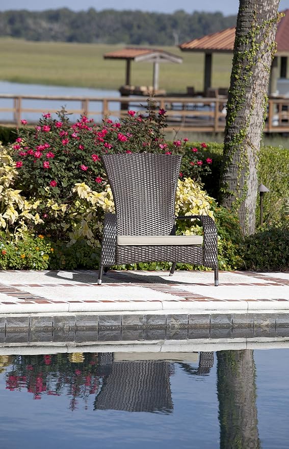Balkene Home 61469 Coconino Wicker Lounge Chair All Weather Wicker Beige Cushion Armchair Lightweight Durable Adirondack Style Chair Beautiful Mocha Finish