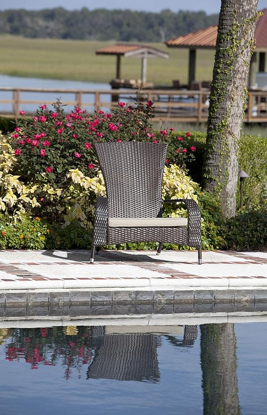 Balkene Home 61469 Coconino Wicker Lounge Chair All Weather Wicker Beige Cushion Armchair Lightweight Durable Adirondack Style Chair Beautiful Mocha Finish