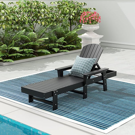 WestinTrends Dylan HDPE Outdoor Patio Poly Adirondack Reclining Chaise Lounge with Arms, Black