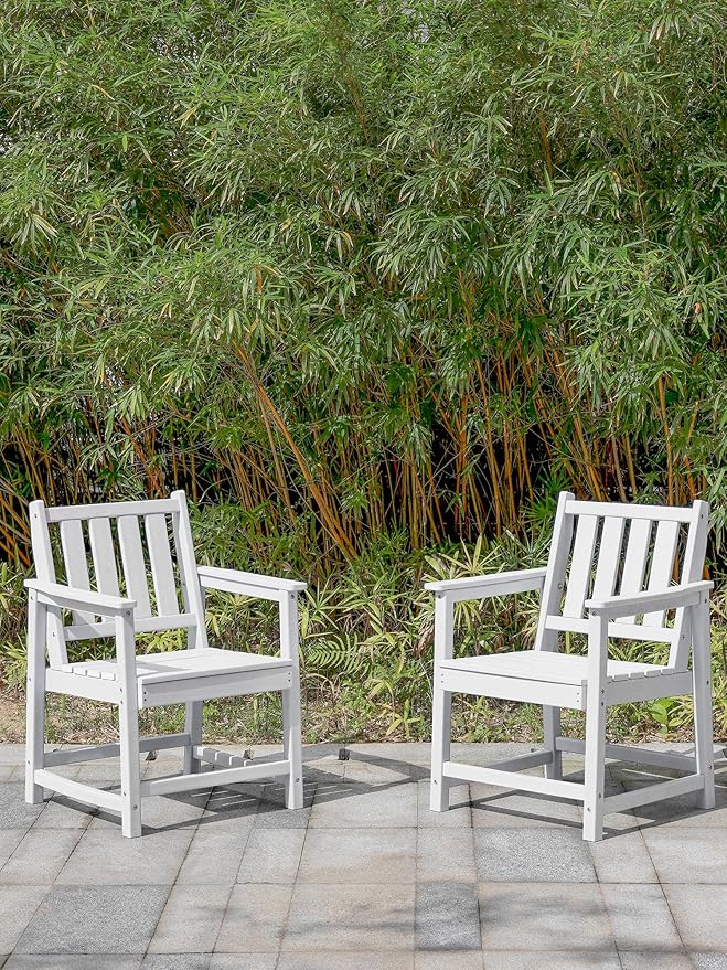 Patio Dining Chair Set of 2, HDPE Outdoor Dining Chair, Ergonomic HDPE Dining Chairs with Deep Seating - Photo 2