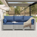 WAROOM Outdoor Couch 3 Seater Wicker Patio Sofa Grey Rattan Balcony Furniture Deep Seat Porch Seating, Navy Blue Cushion - Photo 1