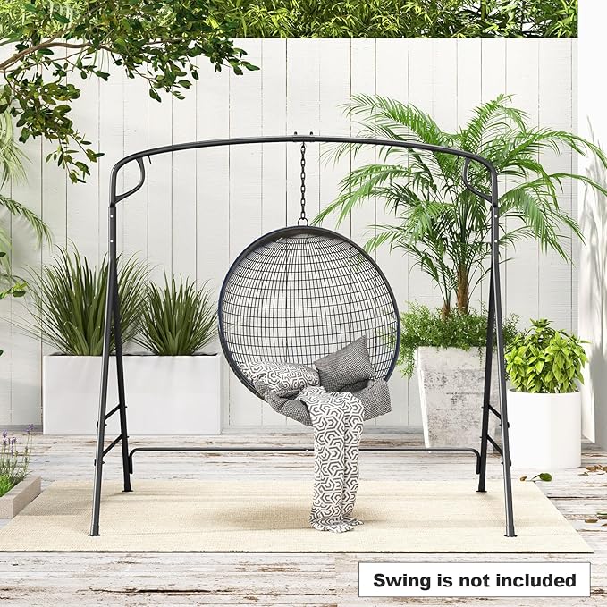 Tangkula Metal Swing Frame, Porch Swing Stand with Extra Side Bars, 3-Ring Design, Heavy Duty Swing Frame Outdoor for Swing, Hammock, A-Frame Swing Stand Frame Outdoor for Lawn, Garden, Backyard