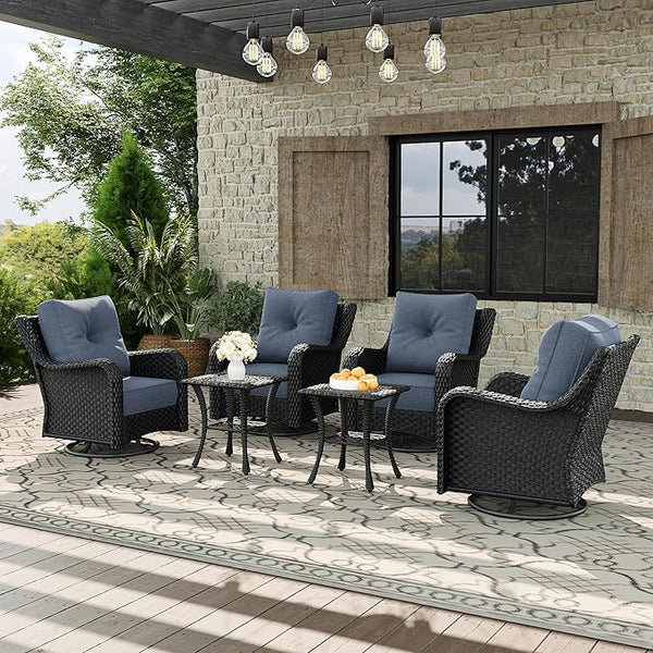6 Piece Patio Furniture Set, All-Weather Wicker Outdoor Conversation Set with Swivel Rocking Chair and 6 Inch Thick - Photo 1