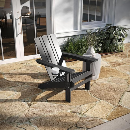 Taylor & Logan Hedley Adirondack Chair with Cup Holder, Weather Resistant HDPE Adirondack Chair in Gray, Set of 2