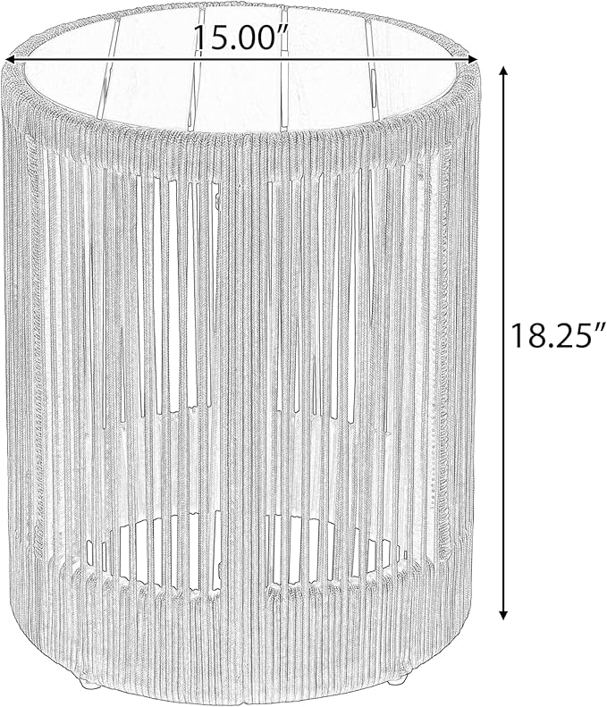 15" Outdoor Rustic Side Table,Rattan Rope & Acacia Wood End Table with Round Top & Iron Frame, Easy Assembly, Versatile Weather-Resistant Patio Furniture for Garden, Yard, Balcony, Beige Teak