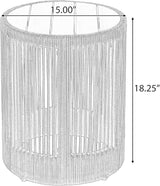 15" Outdoor Rustic Side Table, Rattan Rope & Acacia Wood End Table with Round Top & Iron Frame, Easy Assembly - Photo 2