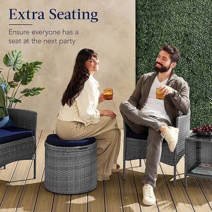Best Choice Products Round Wicker Ottoman, Multipurpose Outdoor Furniture for Patio, Backyard, Additional Seating - Photo 4