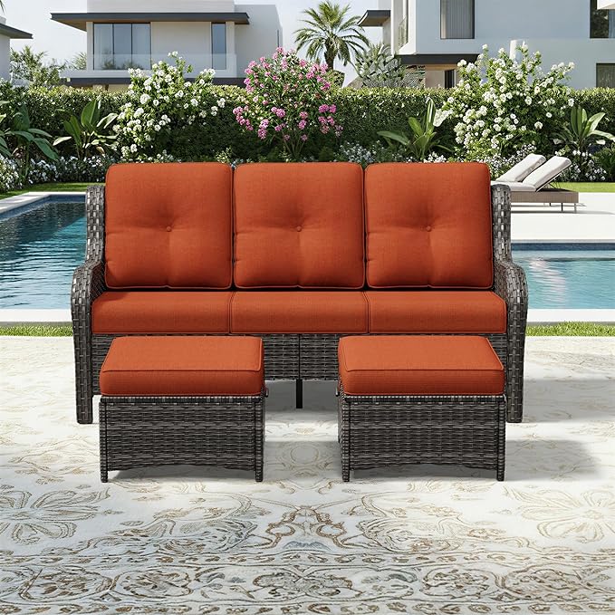 Joyside Outdoor Patio Couch Set, Outdoor Wicker Sofa with High Back, Deep Seating, Wide Armrest, Thickened Cushions - Photo 7