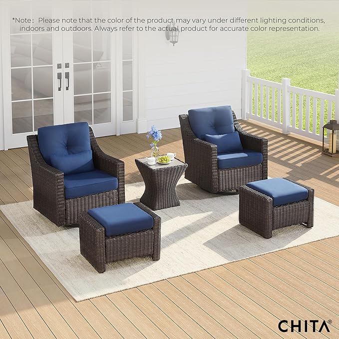 CHITA 5 Pieces Swivel Wicker Patio Furniture Set, Outdoor Conversation Set with 2 Pieces Rattan Rocking Swivel Chairs - Photo 7
