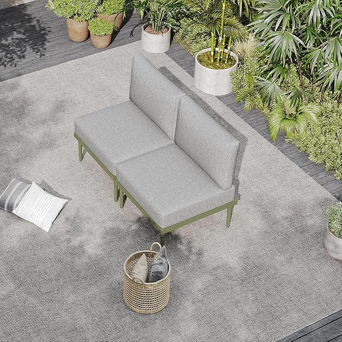 Sundale Outdoor 2 Pieces Patio Sofa Set, Metal Outdoor Sectional Loveseat with 6 Inch Olefin Cushion - Photo 8