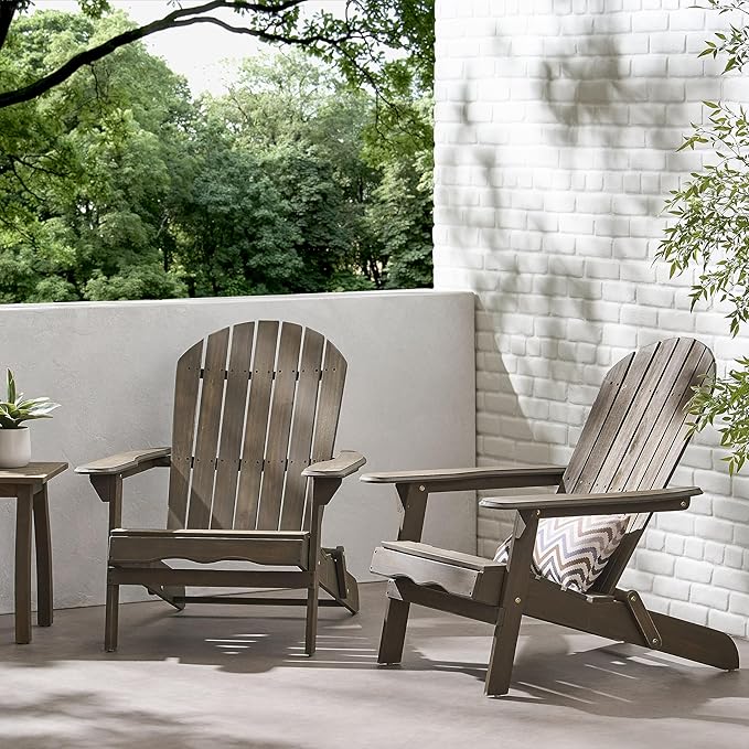 Christopher Knight Home Hanlee Folding Wood Adirondack Chairs, 2-Pcs Set, Grey Finish
