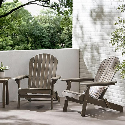 Christopher Knight Home Hanlee Folding Wood Adirondack Chairs, 2-Pcs Set, Grey Finish