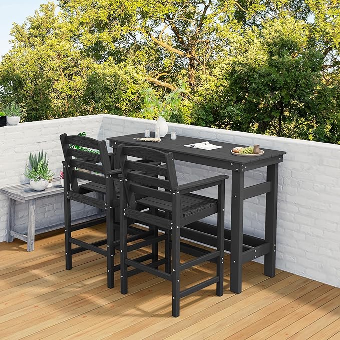 SERWALL Outdoor Bar Set - 2 Adirondack Bar Chairs & Bar Height Table with 1.6" Umbrella Hole - Photo 9