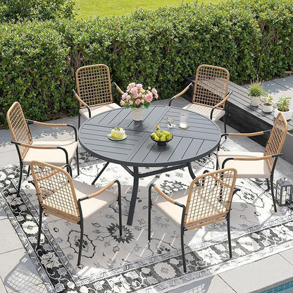 DIFY 47.2" Round Outdoor Patio Dining Table for 6, Metal Patio Table with 1.57" Adjustable Umbrella Hole, All-Weather Outdoor Furniture Table for Garden Backyard Deck, Grey