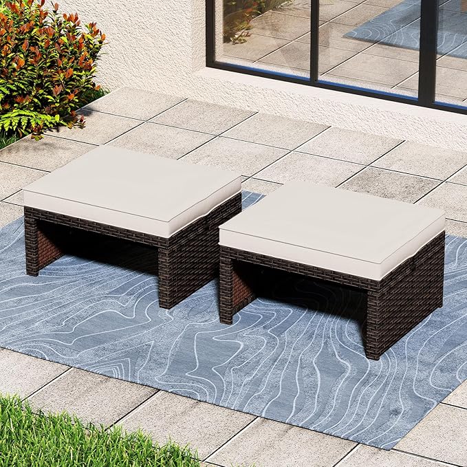 Tangkula 2 Pieces Patio PE Rattan Ottomans - Photo 2