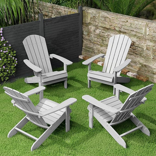 YEFU Adirondack Chairs Set of 4 Plastic Weather Resistant-Grey, Modern Poly Lumber Outdoor Chairs Like Real Wood - Photo 1